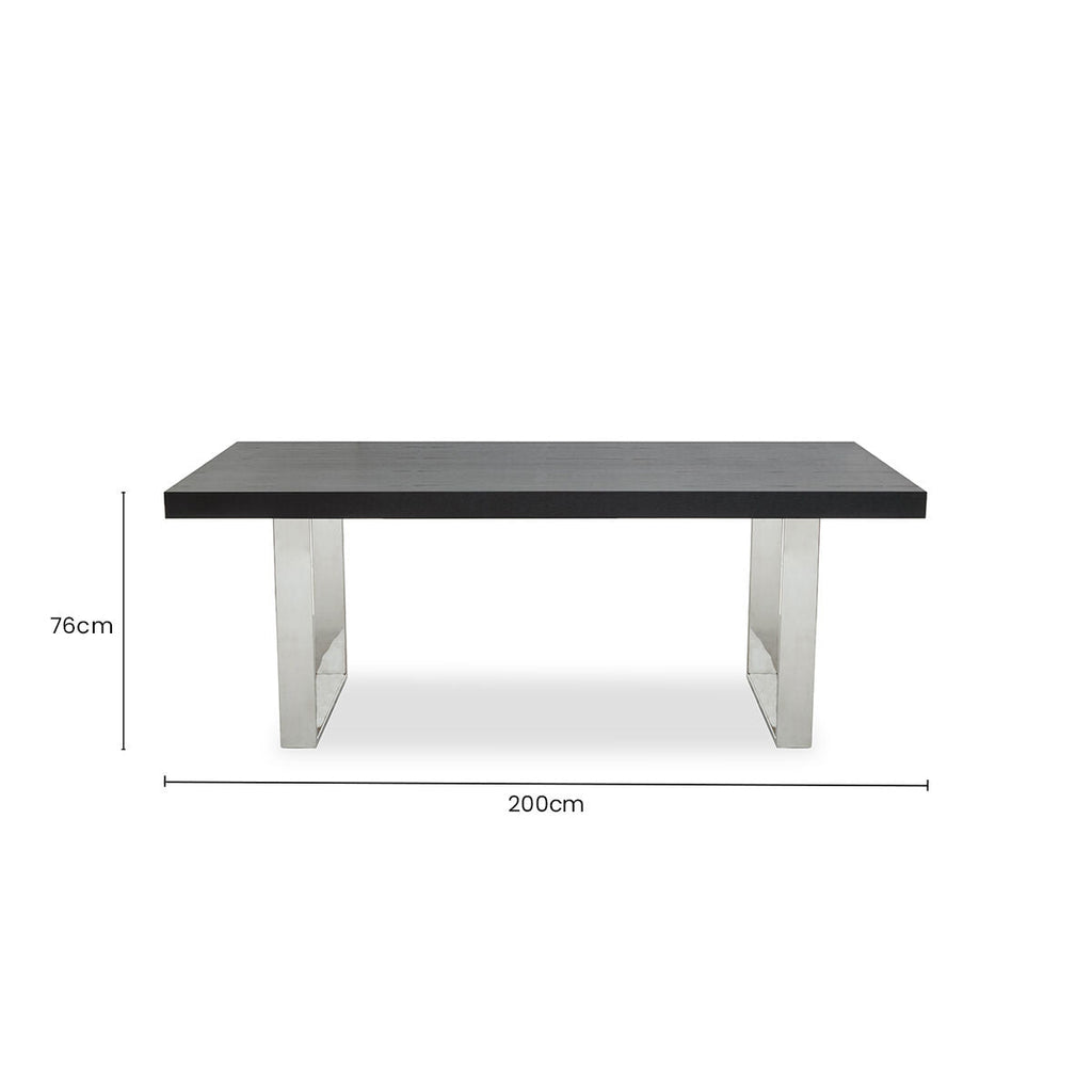Orsina Ulmus Black Elm Wood Dining Table with Stainless Steel Legs