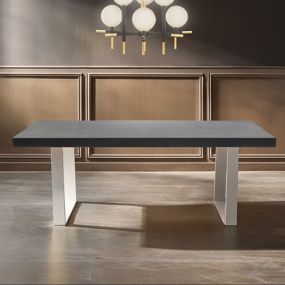 Orsina Ulmus Black Elm Wood Dining Table with Stainless Steel Legs