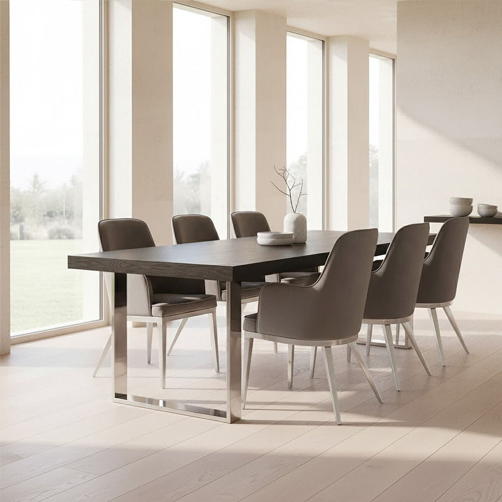 Orsina Ulmus Black Elm Wood Dining Table with Stainless Steel Legs