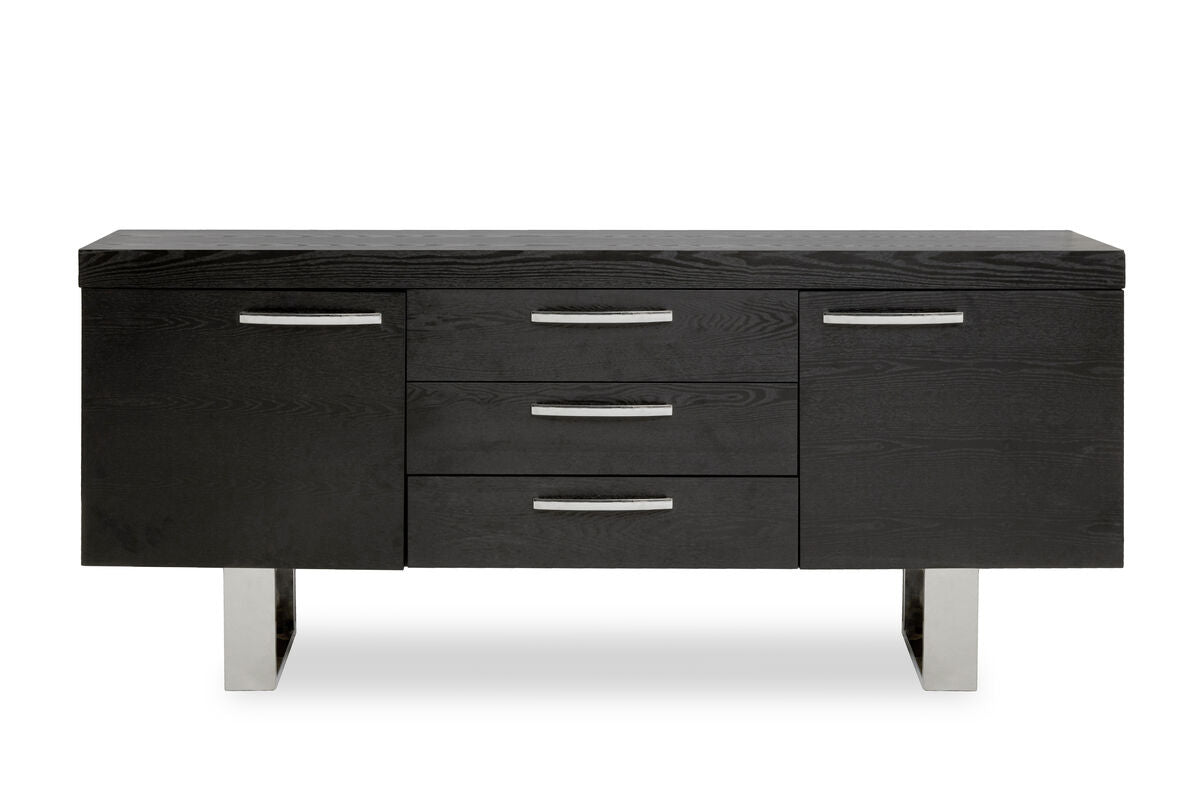 Orsina Ulmus Black Elm Wood Sideboard – Modern 3-Drawer Storage Cabinet