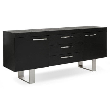 Orsina Ulmus Black Elm Wood Sideboard – Modern 3-Drawer Storage Cabinet