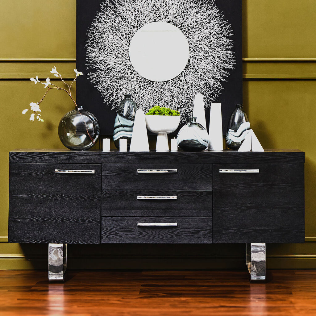 Orsina Ulmus Black Elm Wood Sideboard – Modern 3-Drawer Storage Cabinet
