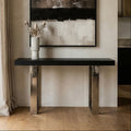 Orsina Ulmus Black Elm Wood Console Table with Stainless Steel Legs