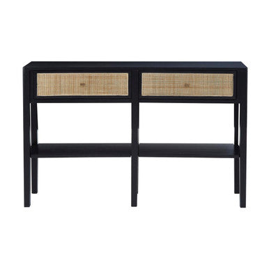 Orsina Corso Black Console Table with 2 Rattan Drawers and Shelf
