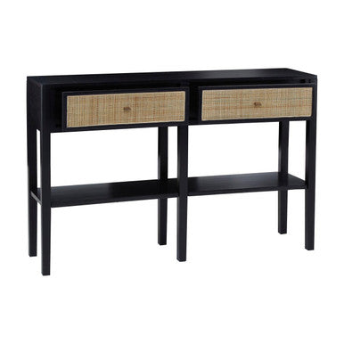 Orsina Corso Black Console Table with 2 Rattan Drawers and Shelf