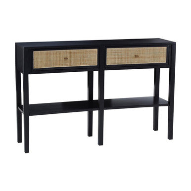 Orsina Corso Black Console Table with 2 Rattan Drawers and Shelf
