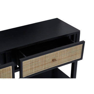 Orsina Corso Black Console Table with 2 Rattan Drawers and Shelf