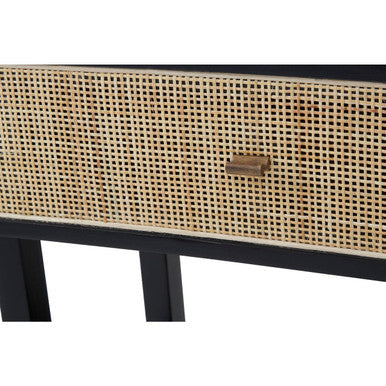 Orsina Corso Black Console Table with 2 Rattan Drawers and Shelf