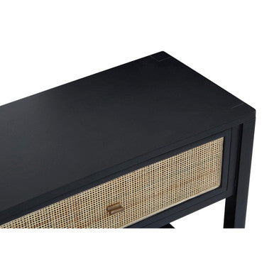 Orsina Corso Black Console Table with 2 Rattan Drawers and Shelf