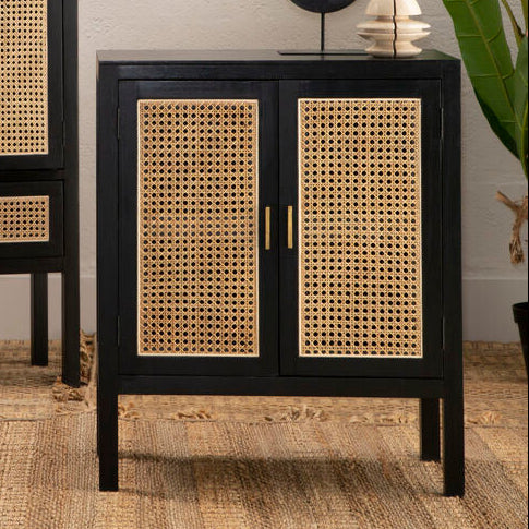 Orsina Corso Black Sideboard | Two Rattan Doors & Woven Cane Storage