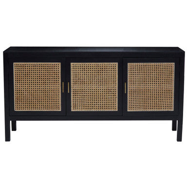 Orsina Corso Black Sideboard | 3 Rattan Doors Modern Storage Cabinet