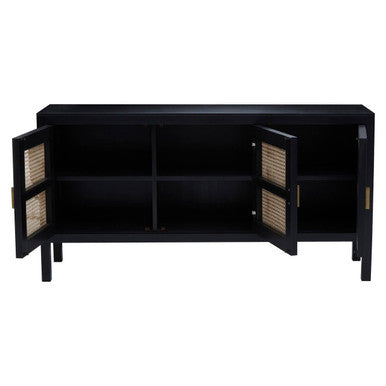 Orsina Corso Black Sideboard | 3 Rattan Doors Modern Storage Cabinet