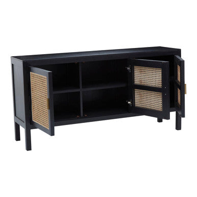 Orsina Corso Black Sideboard | 3 Rattan Doors Modern Storage Cabinet