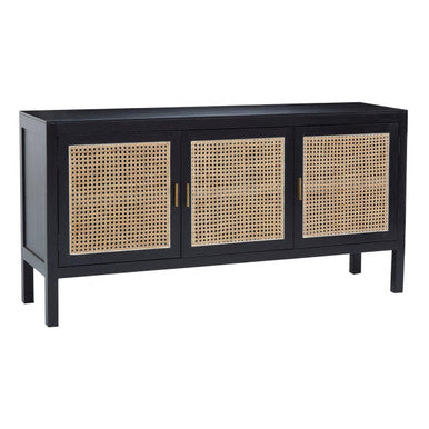 Orsina Corso Black Sideboard | 3 Rattan Doors Modern Storage Cabinet