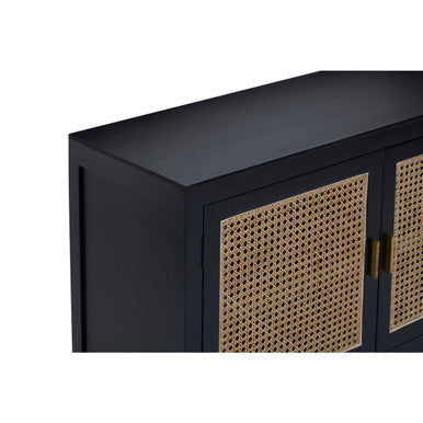 Orsina Corso Black Sideboard | 3 Rattan Doors Modern Storage Cabinet