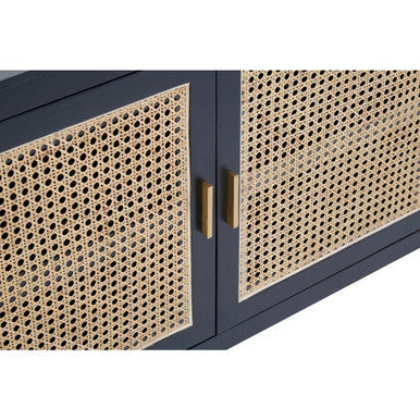 Orsina Corso Black Sideboard | 3 Rattan Doors Modern Storage Cabinet