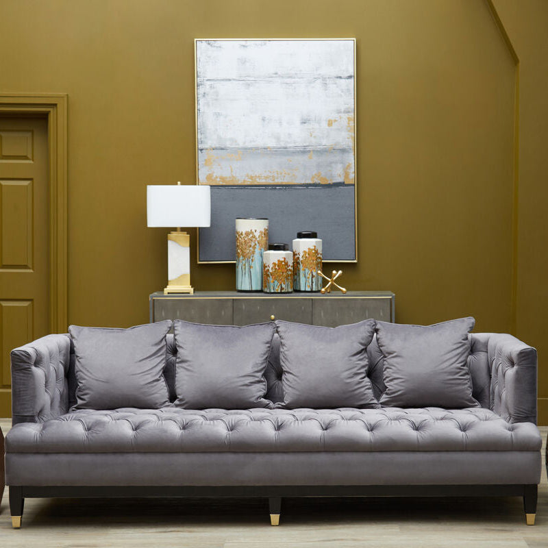 Orsina Sefira 3-Seater Fabric Sofa – Viola Pirate Grey Button Tufted
