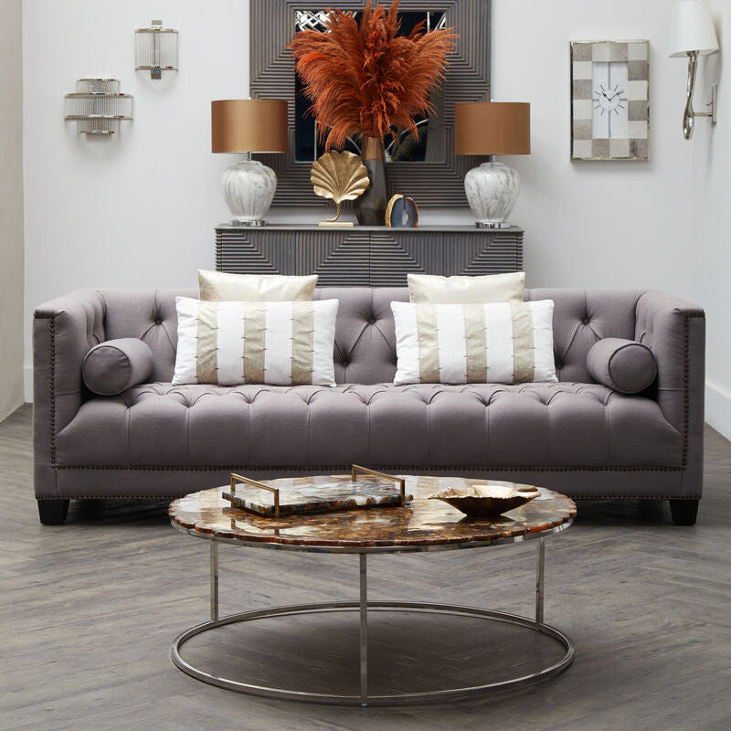Orsina Surina 3 Seater Grey Fabric Sofa | Tufted Modern Classic Lounge
