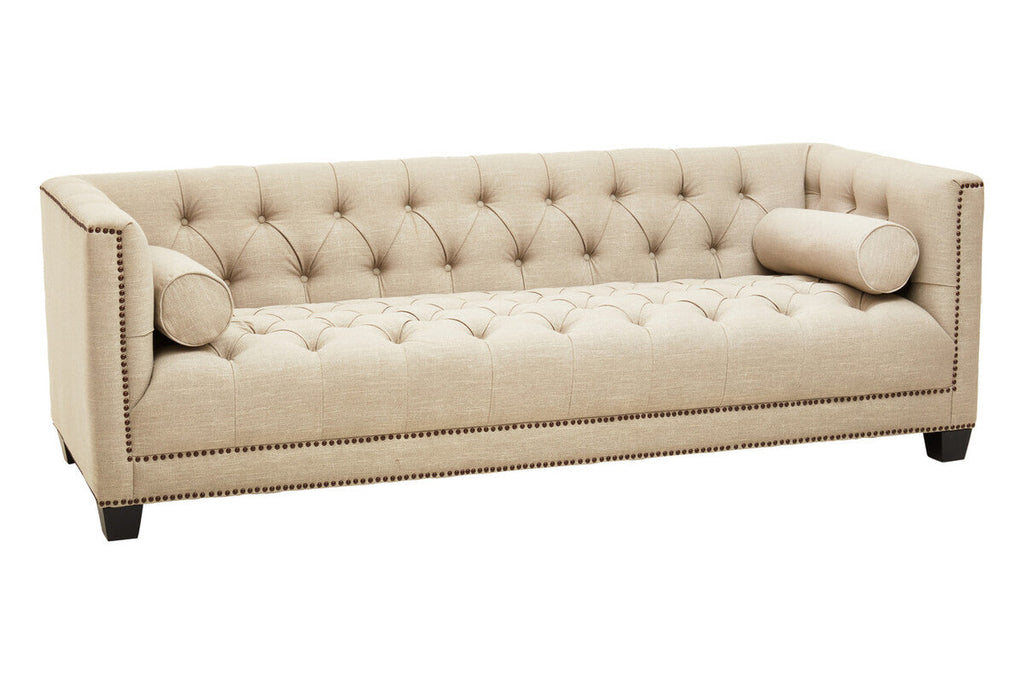 Orsina Surina 3 Seater Stone Fabric Sofa – Button Tufted Traditional