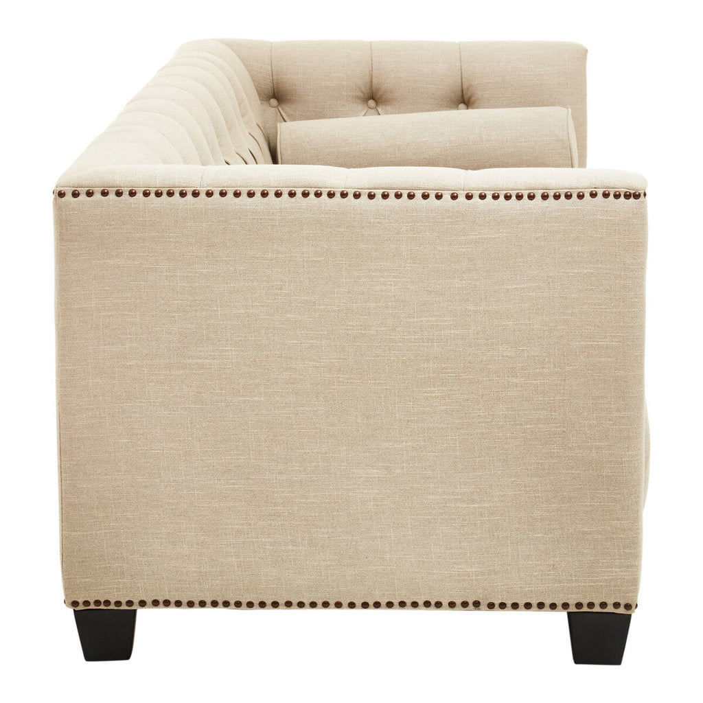 Orsina Surina 3 Seater Stone Fabric Sofa – Button Tufted Traditional