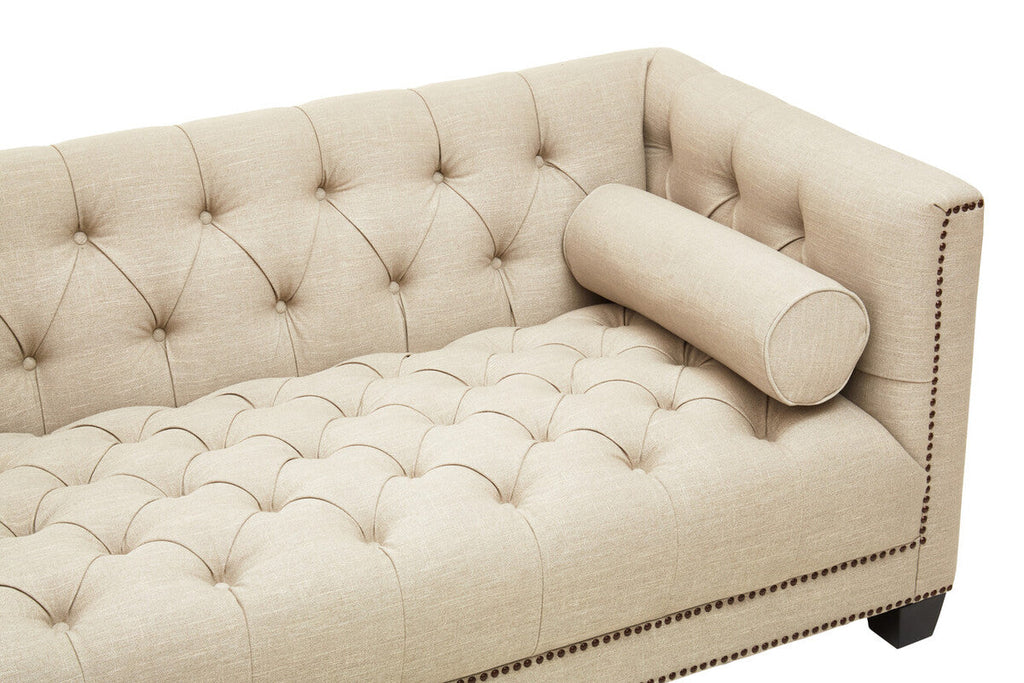 Orsina Surina 3 Seater Stone Fabric Sofa – Button Tufted Traditional
