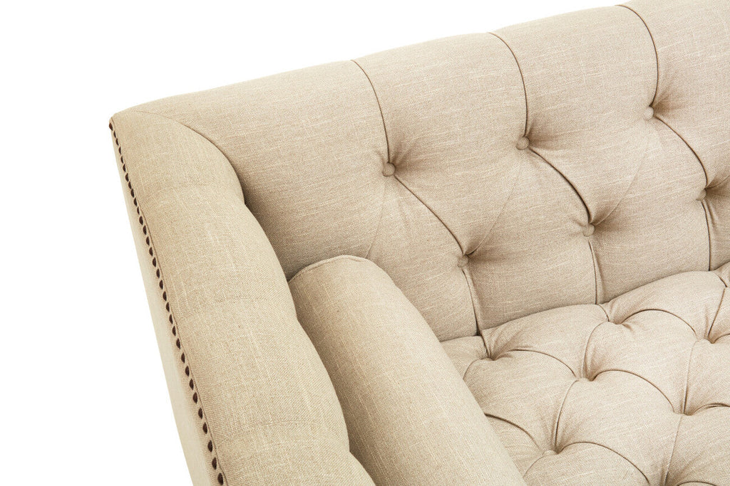 Orsina Surina 3 Seater Stone Fabric Sofa – Button Tufted Traditional