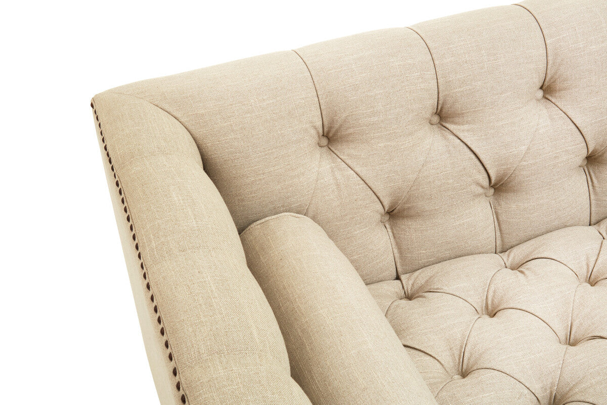 Orsina Surina 3 Seater Stone Fabric Sofa – Button Tufted Traditional