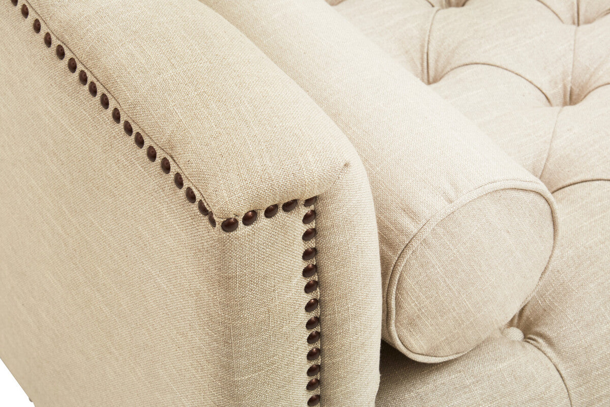 Orsina Surina 3 Seater Stone Fabric Sofa – Button Tufted Traditional