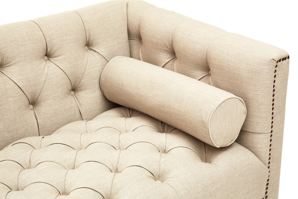 Orsina Surina 3 Seater Stone Fabric Sofa – Button Tufted Traditional