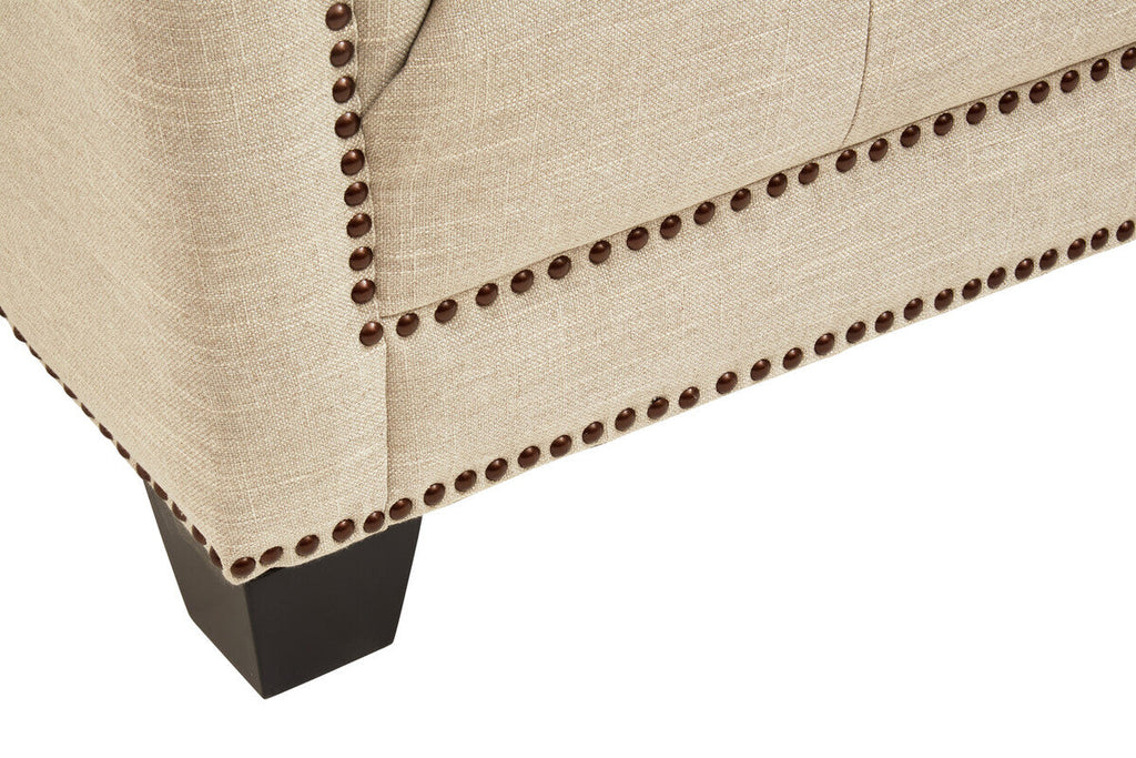 Orsina Surina 3 Seater Stone Fabric Sofa – Button Tufted Traditional