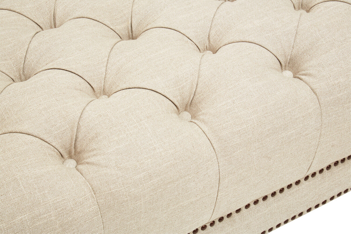 Orsina Surina 3 Seater Stone Fabric Sofa – Button Tufted Traditional