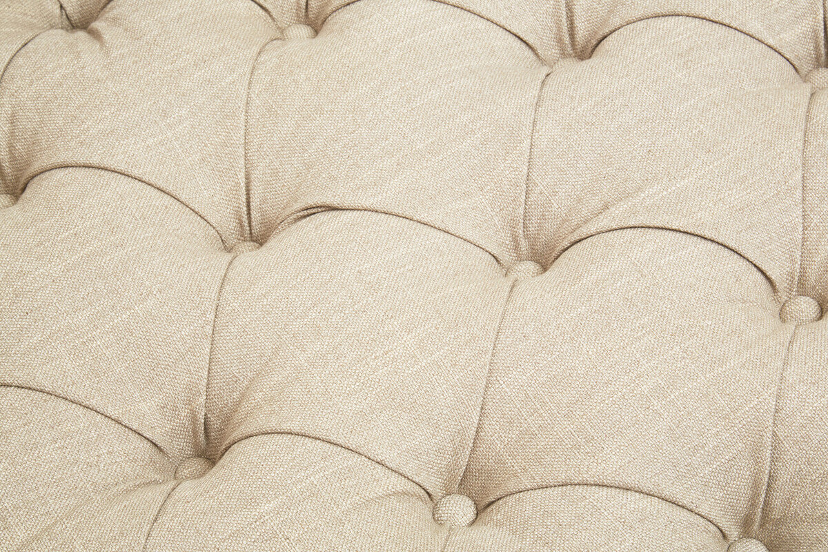 Orsina Surina 3 Seater Stone Fabric Sofa – Button Tufted Traditional