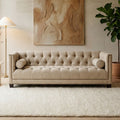 Orsina Surina 3 Seater Stone Fabric Sofa – Button Tufted Traditional