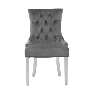 Orsina Richmond Grey Velvet Dining Chair – Tufted Button Back Seat