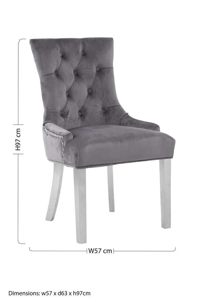 Orsina Richmond Grey Velvet Dining Chair – Tufted Button Back Seat