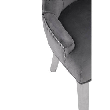 Orsina Richmond Grey Velvet Dining Chair – Tufted Button Back Seat