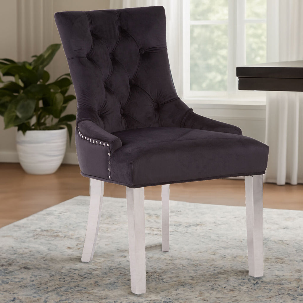Orsina Richmond Black Velvet Dining Chair | Tufted Luxury Seating