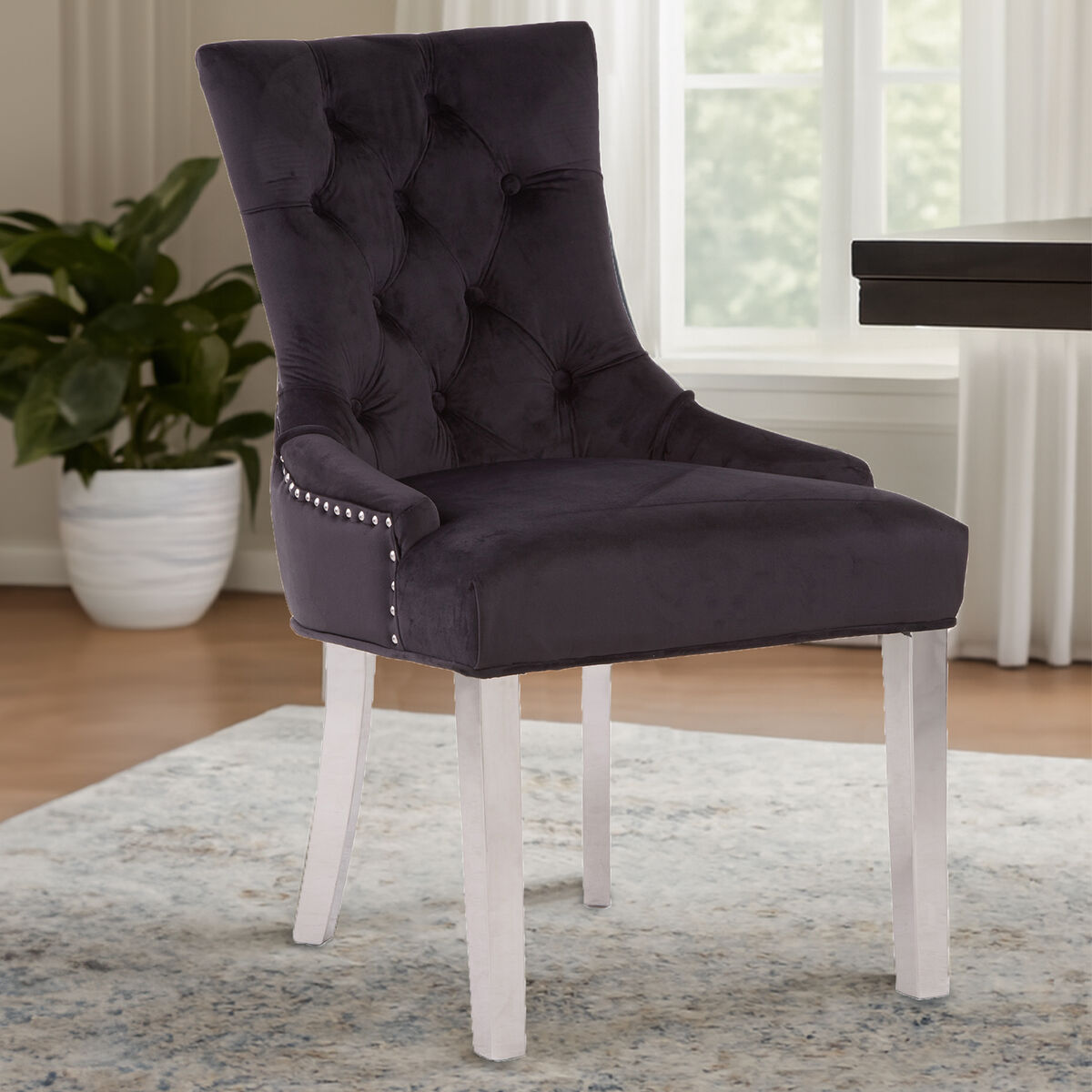Orsina Richmond Black Velvet Dining Chair | Tufted Luxury Seating