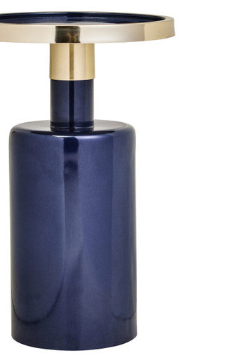 Orsina Elva Art Deco Side Table – Navy and Gold Metal Accent Table