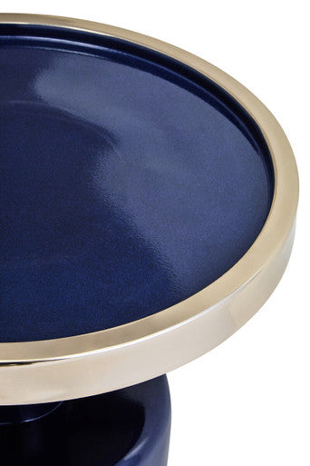 Orsina Elva Art Deco Side Table – Navy and Gold Metal Accent Table