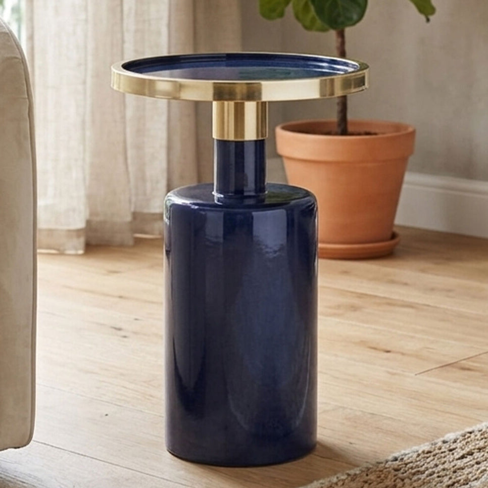 Orsina Elva Art Deco Side Table – Navy and Gold Metal Accent Table
