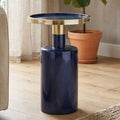 Orsina Elva Art Deco Side Table – Navy and Gold Metal Accent Table