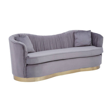 Orsina Franza 3 Seater Grey Velvet Sofa – Pleated Modern Glam Couch