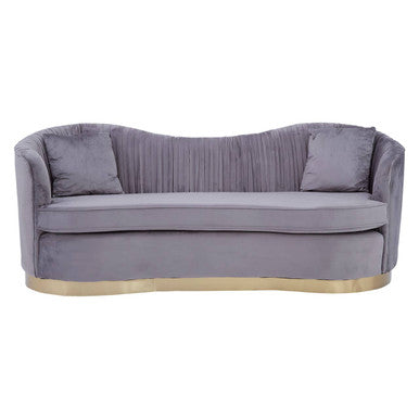 Orsina Franza 3 Seater Grey Velvet Sofa – Pleated Modern Glam Couch