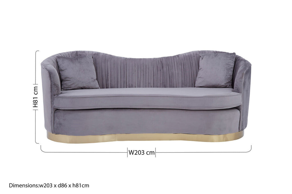 Orsina Franza 3 Seater Grey Velvet Sofa – Pleated Modern Glam Couch