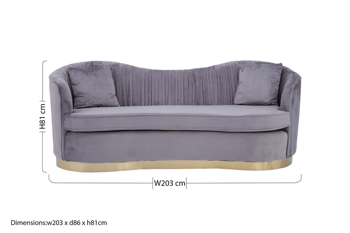 Orsina Franza 3 Seater Grey Velvet Sofa – Pleated Modern Glam Couch