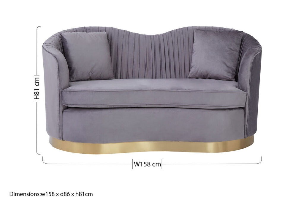 Orsina Franza 2 Seater Grey Pleated Velvet Sofa | Boutique Loveseat