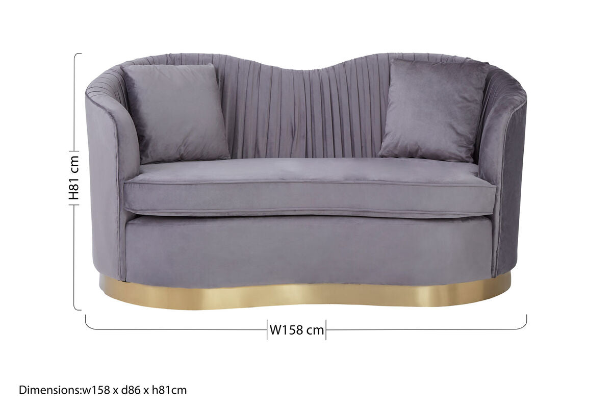 Orsina Franza 2 Seater Grey Pleated Velvet Sofa | Boutique Loveseat