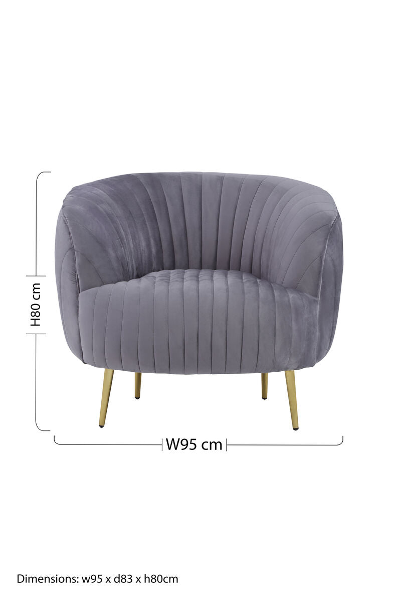 Orsina Florina Grey Velvet Accent Chair | Mid-Century Gold Legs