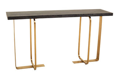 Orsina Lena Console Table – Black Oak Veneer with Gold Metal Base